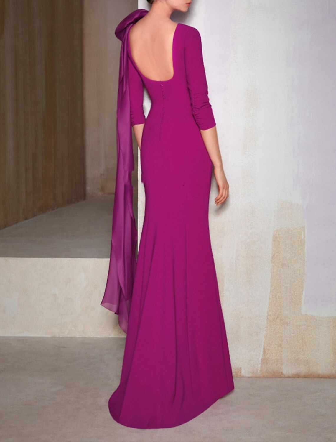 Wholesale Mermaid / Trumpet Evening Gown Floral Dress Formal Wedding Party Dress Floor Length 3/4 Length Sleeve Jewel Neck Stretch Chiffon with Shouder Flower